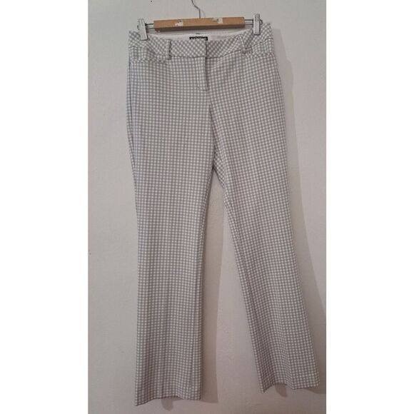 Express Pants - Express Womens Size 4 Columnist Trouser Pants Stretch Gray White Gingham Plaid